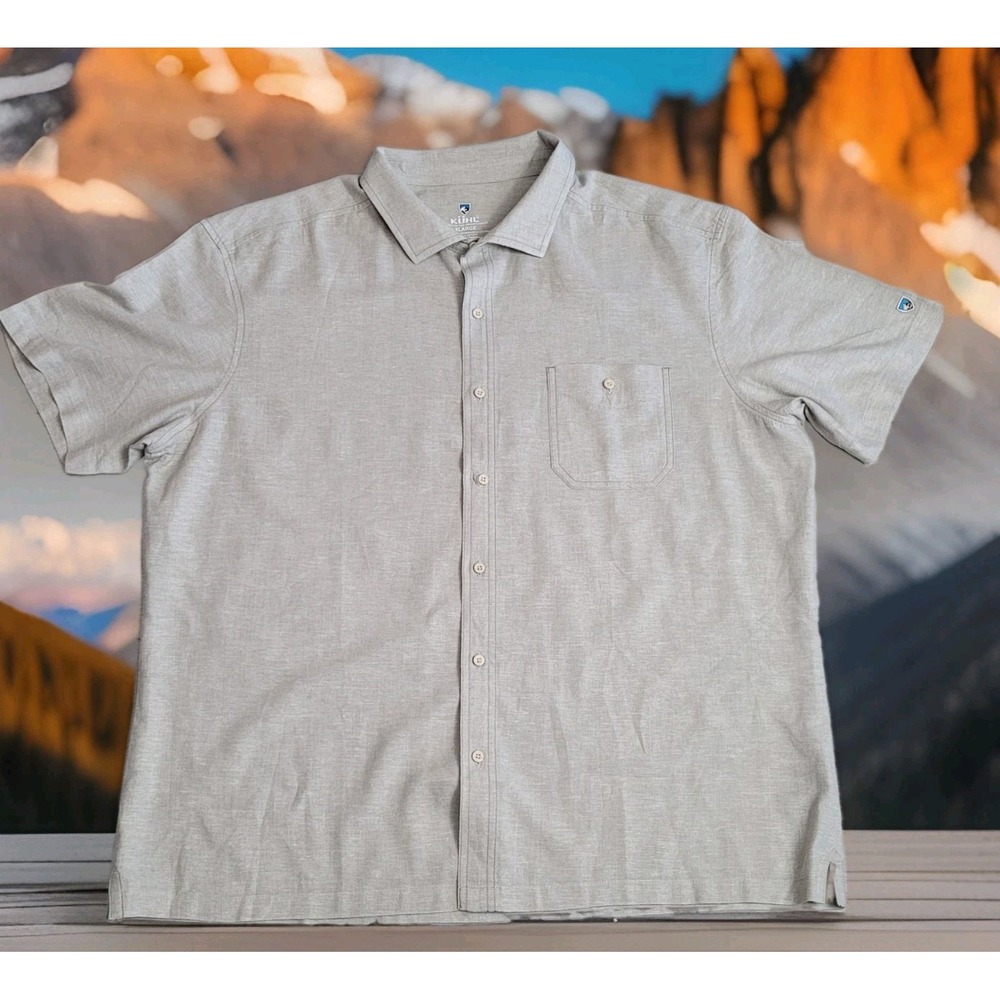 🌳KÜHL Getaway Shirt Men XL Short Sleeve Stretch Button Down Beige Hemp Gorpcore
